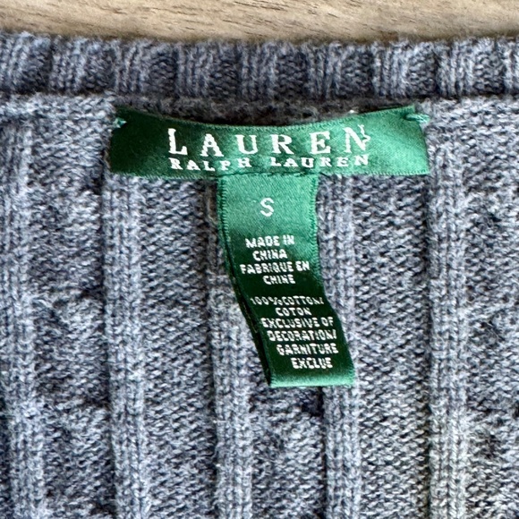 Lauren Ralph Lauren Gray Cable Knit V-Neck Sweater – Women’s Small, 100% Cotton - Picture 7 of 15